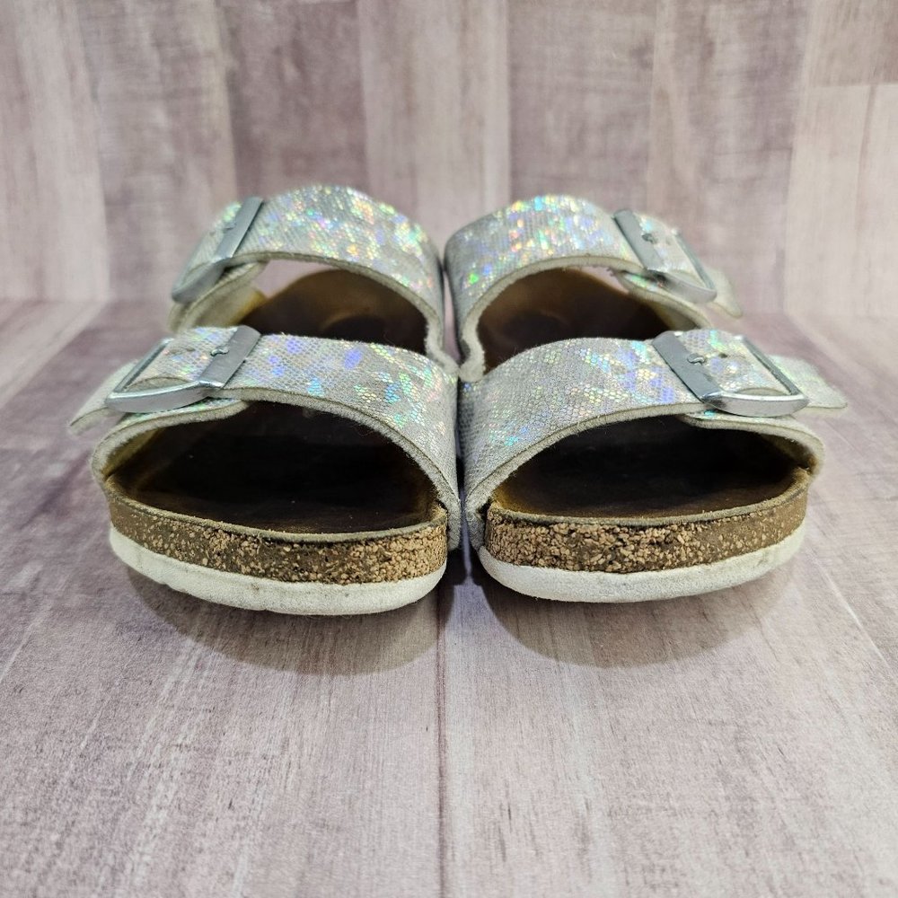 Birkenstock Girls Size 33 Holographic Sparkle Arizona Slip On Sandals Shoes - Picture 2 of 13